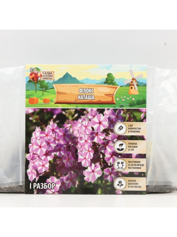 Флокс &laquo;Наташа&raquo; корневище в пакете с торфогрунтом, р-р I, 2 шт.