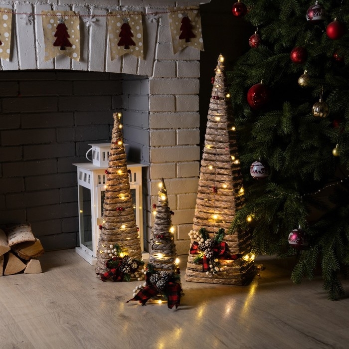 Светодиодная фигура &laquo;Эко-конусы&raquo; 40, 60, 80 см, текстиль, металл, батарейки ААх2 (не в комплекте), свечение тёплое белое