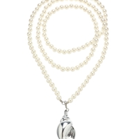 Портупея жемчужная с кулоном &laquo;Ракушка&raquo;, 129 см, белая в серебре