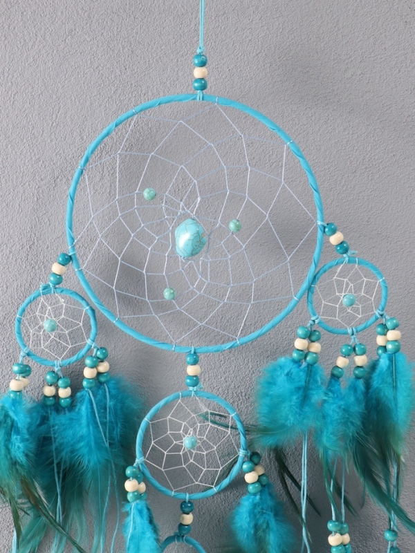 Ловец снов "Оберег с камнем Бирюза" синий 35х66 см