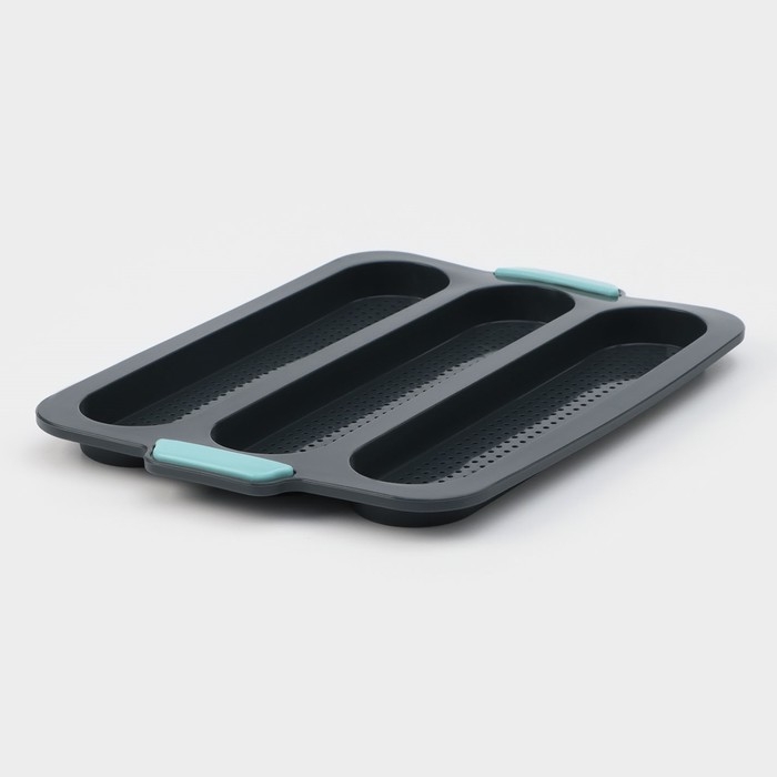 Форма для выпечки с перфорацией &laquo;Багет&raquo;, силикон, 34,5&times;24&times;2,2 см, 3 ячейки (28&times;6&times;2 см), цвет серый