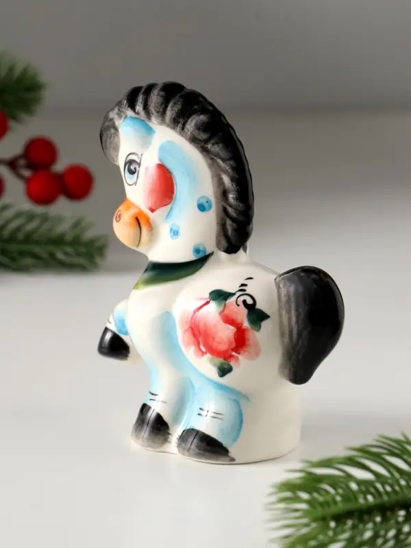 Сувенир Конь Буран большой, 11х10х4,5 см, гжель, цвет