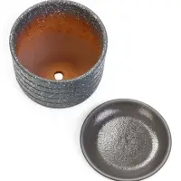 Горшок цветочный  с поддоном 0,8 л, серый керамика "Пряности" (М)