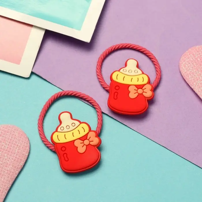 Резинка для волос "Крошка" (набор 2 шт) бутылочка,3 см ,красный