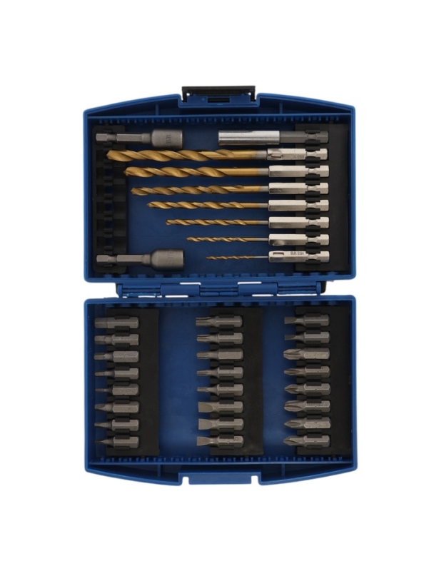 Набор сверл и бит ТУНДРА, HSS-Tin, шестигранный хвостовик, 1.5 - 6.5 мм, 34 предмета