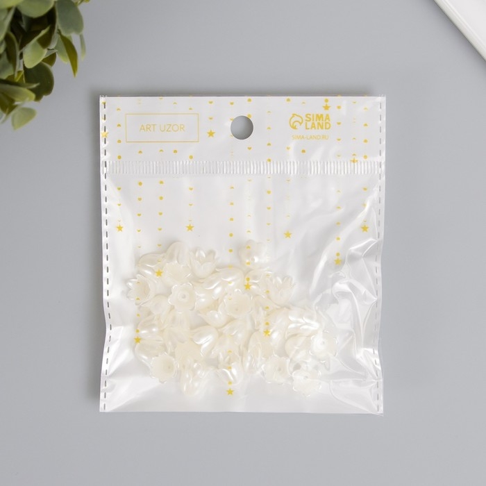 Бусины для творчества пластик "Колокольчик жемчужный" набор 40 шт 1х0,9х0,9 см