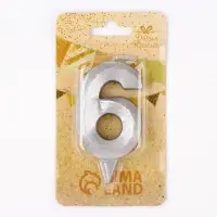 Свеча в торт &laquo;Цифра 6&raquo;, серебряная, 6.5 см