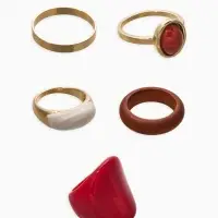 Набор колец 5 шт "Новый стиль" овал с деревом, размер МИКС, цвет красно-белый в золоте