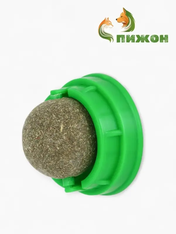 Игрушка для кошек из кошачьей мяты "Кот" на основании, 4,5х4,8х4,8 см, зеленая