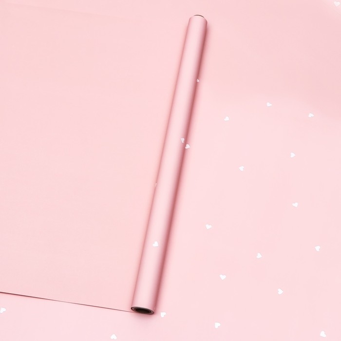 Пленка для цветов, 57см х 10 м, "Сердечки", нежно-персиковая, 65 мкм