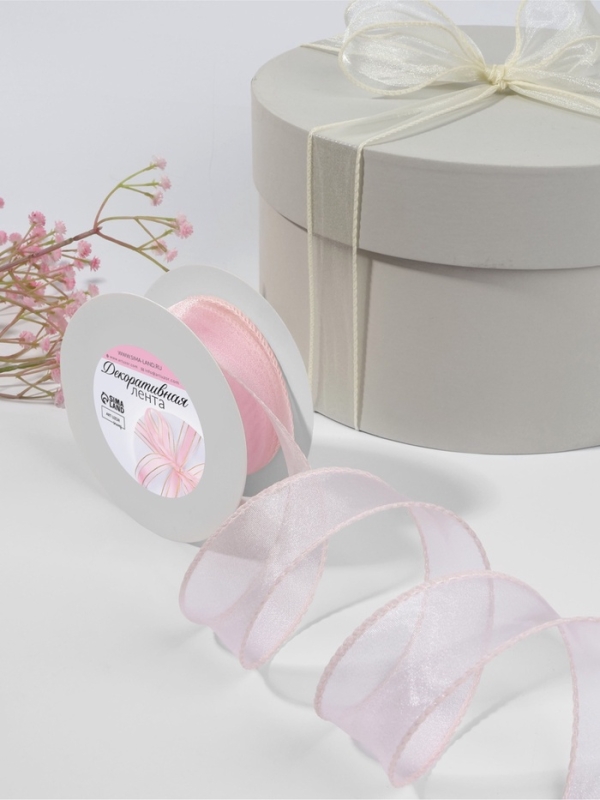 Лента капроновая &laquo;Волна&raquo;, с блеском, 40 мм, 10 &plusmn; 1 м, цвет светло-розовый №36