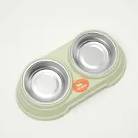 Миска металлическая двойная наклонная на пластиковом основании, 28,5 х 15 х 7 см, зелёная