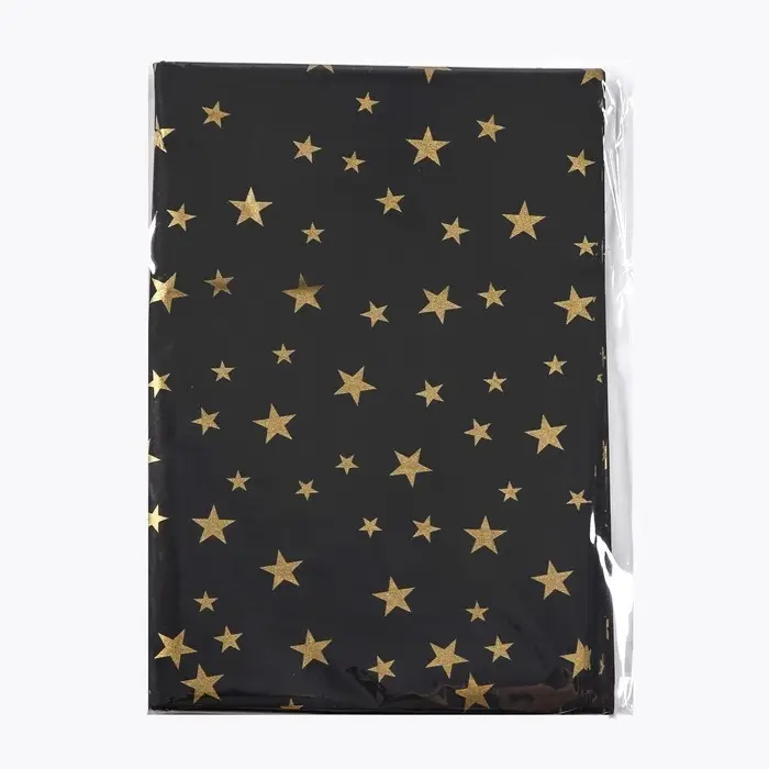 Бумага упаковочная тишью, новогодняя упаковка "Звезды на черном",50 х 66 см.