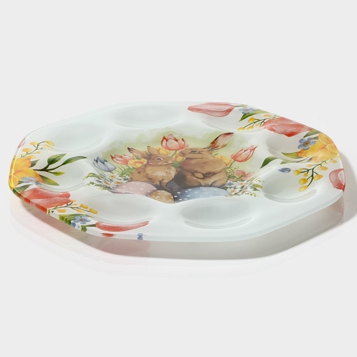 Подставка стеклянная для яиц Доляна &laquo;Акварель&raquo;, 8 ячеек, 22&times;22 см, цвет белый