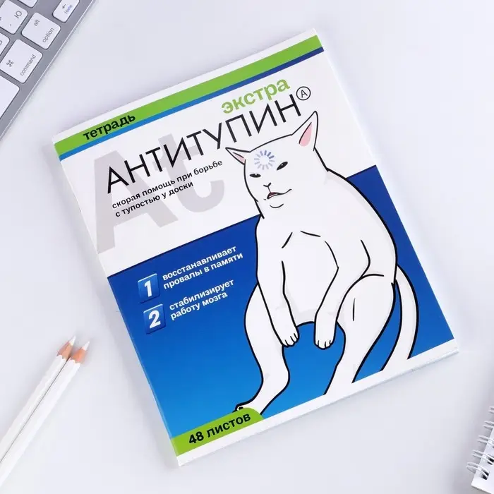 Тетрадь в клетку, 48 л., А5, на скрепке, блок №1 &laquo;Котики таблетки&raquo; МИКС