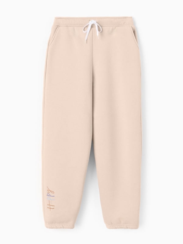 Брюки для девочки с начёсом MINAKU: Exclusive print, бежевые, Oversize рост 104 см Брюки для девочки с начёсом MINAKU: Exclusive print, бежевые, Oversize рост 104 см