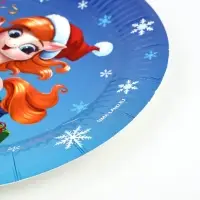 Тарелка бумажная "Лошадка в шапке" ,  голубая 18 см