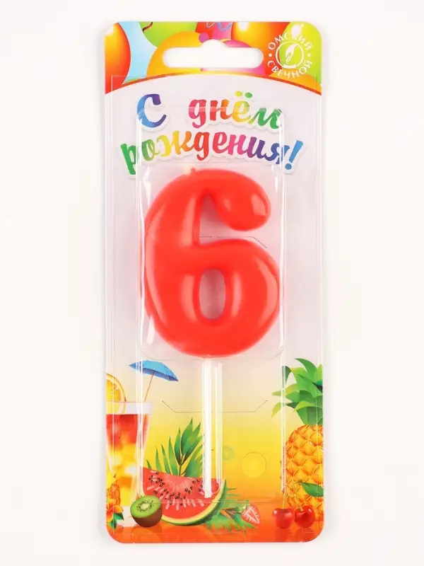 Свеча в торт &laquo;Красная&raquo;, цифра 6