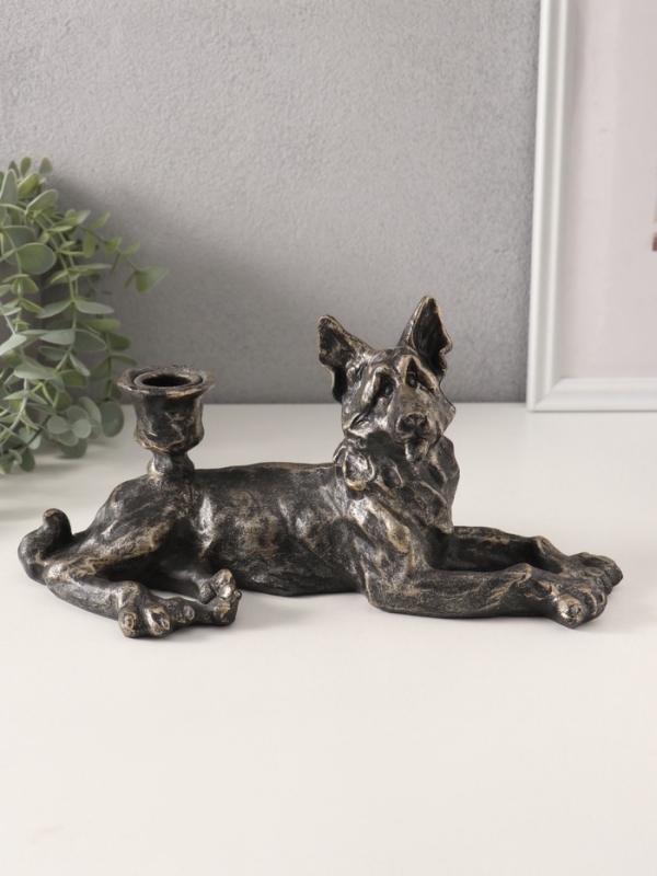 Подсвечник полистоун на 1 свечу "Шарж. Овчарка" под бронзу 28х10,8х13 см