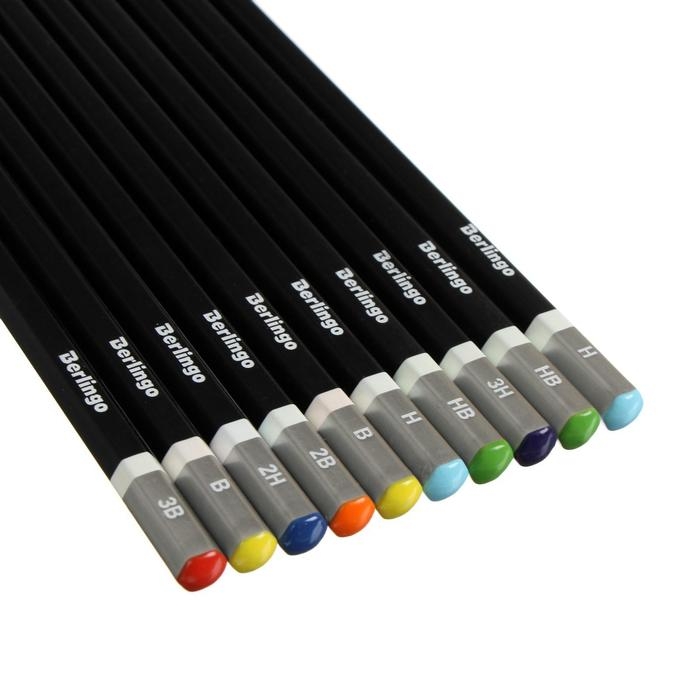 Набор карандашей чернографитных 10 штук Berlingo, 3H-3B, европодвес Набор карандашей чернографитных 10 штук Berlingo, 3H-3B, европодвес