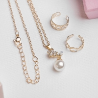 Набор «Выбражулька» 3 предмета: кулон 40 см, 2 кольца, цветок, цвет белый в золоте Набор «Выбражулька» 3 предмета: кулон 40 см, 2 кольца, цветок, цвет белый в золоте