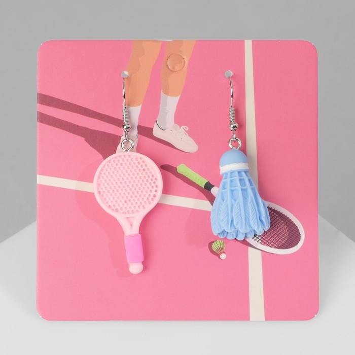 Серьги ассорти &laquo;Радость&raquo; ракетка и волан, цвет сине-розовый в серебре