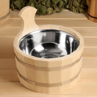 Шайка из липы, 3 л, круглая, нержавеющая вставка, "Добропаровъ" Шайка из липы, 3 л, круглая, нержавеющая вставка, "Добропаровъ"