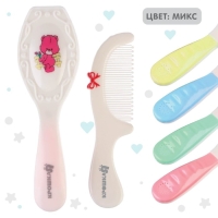 Расчёска детская + массажная щётка для волос в наборе &laquo;Мишка&raquo;, от 0 мес., цвета рукоятки МИКС