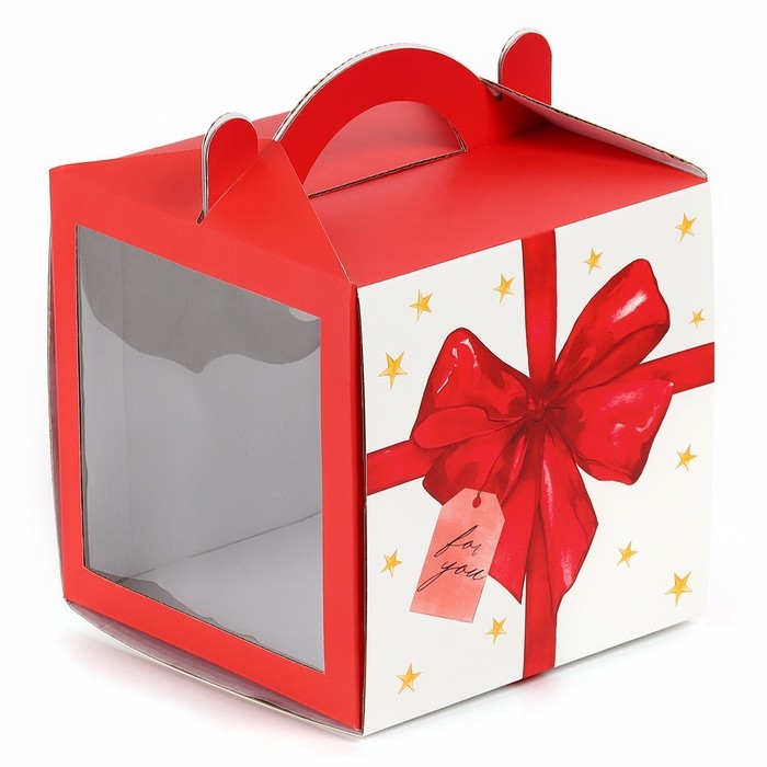 Коробка кондитерская с окном, сундук, &laquo;Бант&raquo;, 20 х 20 х 20 см