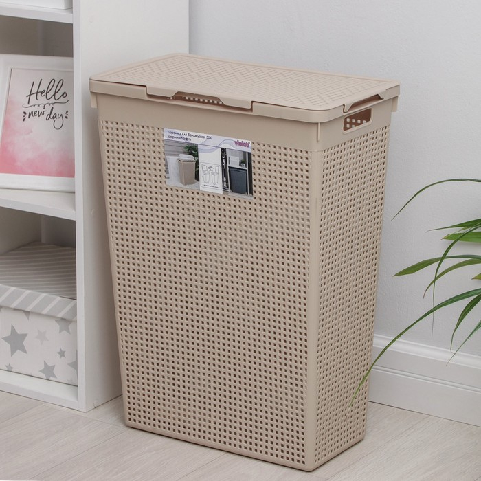 Корзина бельевая с крышкой &laquo;Лофт&raquo;, 50 л, цвет латте