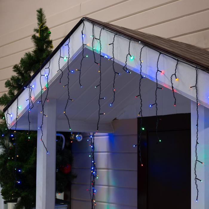 Гирлянда &laquo;Бахрома&raquo; 4 &times; 0.6 м, IP44, тёмная нить, 180 LED, свечение мульти, 8 режимов, 220 В