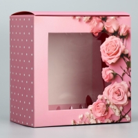 Коробка-фоторамка подарочная складная, упаковка, &laquo;Нежные розы&raquo;, 14 х 14 х 8 см