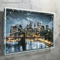 Часы-картина настенные, серия: Город, "Бруклинский Мост. Ночной Нью-Йорк", 35х60  см