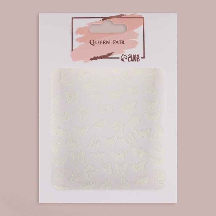 Наклейки для ногтей &laquo;Бабочки&raquo;, флуоресцентные, цвет белый