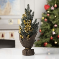 Светодиодная фигура &laquo;Ёлка с золотистым декором&raquo;, 14 &times; 35 &times; 7.5 см, пластик, батарейки CR2032х2 (в комплекте), свечение тёплое белое