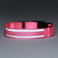 Ошейник с подсветкой Двойная полоса размер М, ОШ 40-48 х 2,5 см 3 режима свечения розовый Ошейник с подсветкой Двойная полоса размер М, ОШ 40-48 х 2,5 см 3 режима свечения розовый