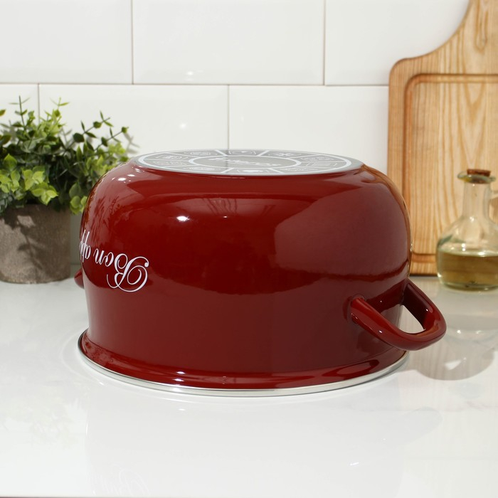 Кастрюля эмалированная &laquo;Бордо&raquo;, 5,7 л, стеклянная крышка, индукция, цвет бордовый