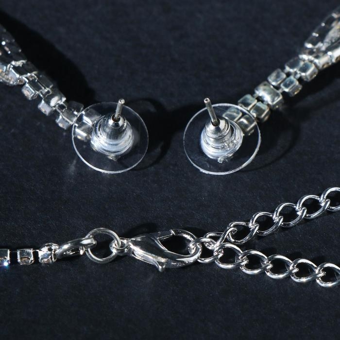 Набор 2 предмета: серьги, колье «Листопад» тонкий ромб, цвет бирюзово-белый в серебре, 45 см Набор 2 предмета: серьги, колье «Листопад» тонкий ромб, цвет бирюзово-белый в серебре, 45 см