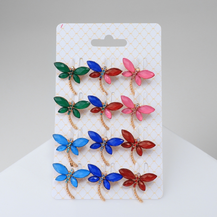 Брошь &laquo;Стрекозка&raquo;, цвет МИКС в золоте (неделимая фасовка 12 шт., цена за шт.)