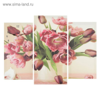 Часы-картина настенные, модульные "Цветы в вазе", бесшумные, 60 х 80 см, триптих