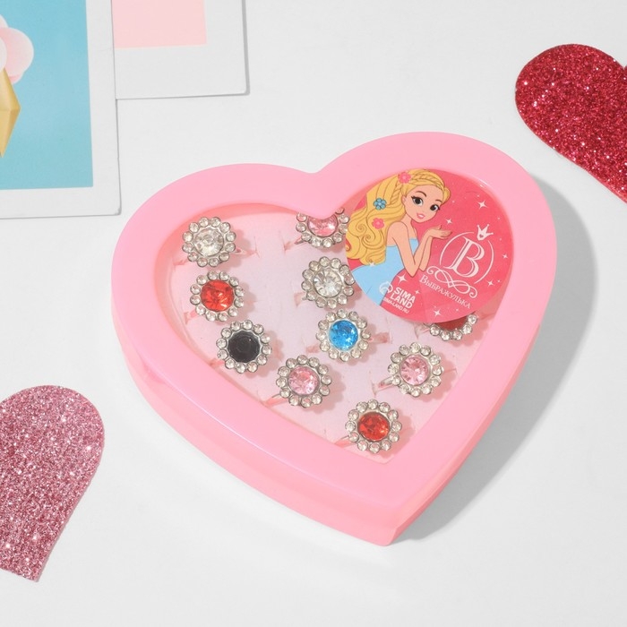 Кольца детские набор 12шт &laquo;Выбражулька&raquo; подсолнухи, цвет МИКС в серебре, б-р