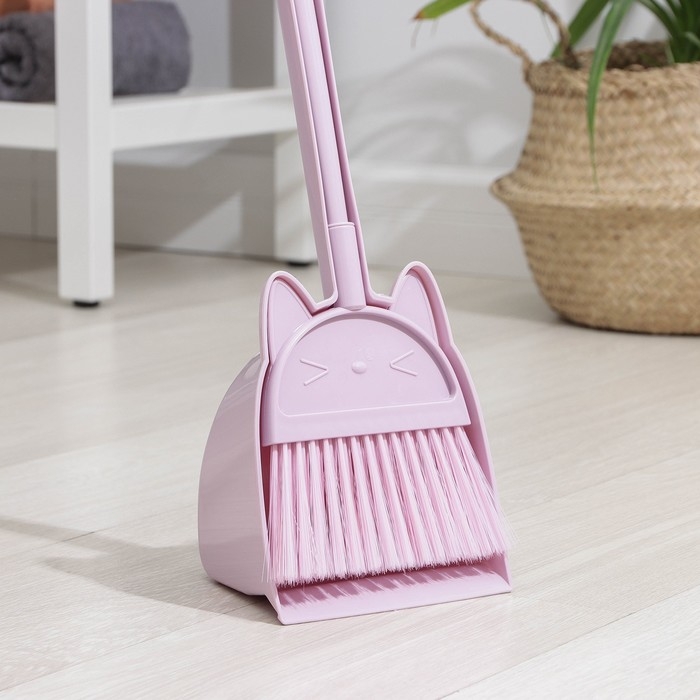 Щётка для пола Доляна &laquo;Китти&raquo;: щётка 14&times;50 см, совок 16&times;13&times;38 см, цвет розовый