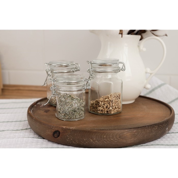 Банка стеклянная для хранения сыпучих продуктов Доляна &laquo;Квадрат&raquo;, 110 мл, 5,5&times;8 см, с бугельным замком