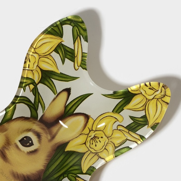 Блюдо стеклянное сервировочное Доляна &laquo;Кролик в цветах&raquo;, 21&times;13,5&times;1,8 см