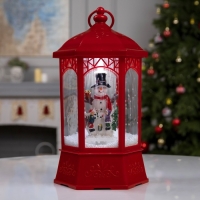 Светодиодная фигура &laquo;Фонарь со снеговиком&raquo; 20 &times; 27 &times; 20 см, пластик, батарейки ААх3 (не в комплекте), USB, свечение белое