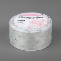 Лента капроновая, со стразами, 38 мм &times; 9,1 &plusmn; 0,5 м, цвет белый