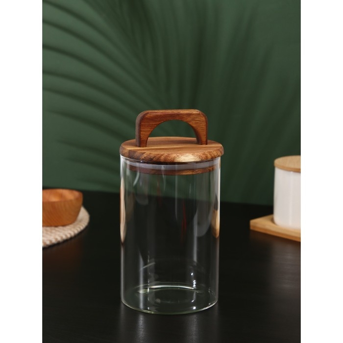 Банка стеклянная для хранения сыпучих продуктов &laquo;Вуд&raquo;, 950 мл, 10&times;20 см, с деревянной крышкой
