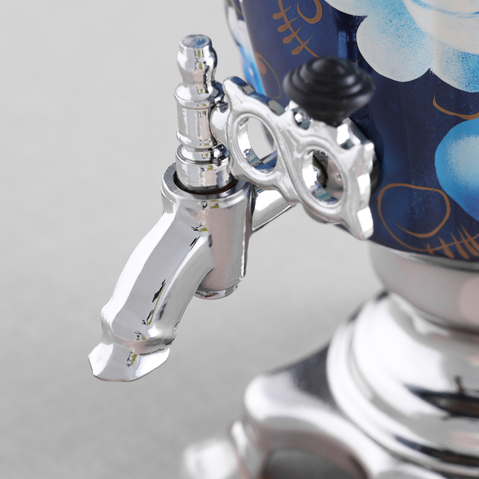 Набор &laquo;Жостово на синем&raquo;, рюмка, 3 предмета, самовар 3 л, заварочный чайник 0,7 л, поднос