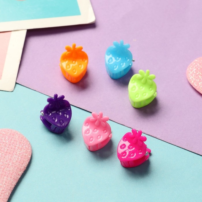 Краб для волос "Куклёнок" (набор 10 шт) клубничка, 1,4 см, микс