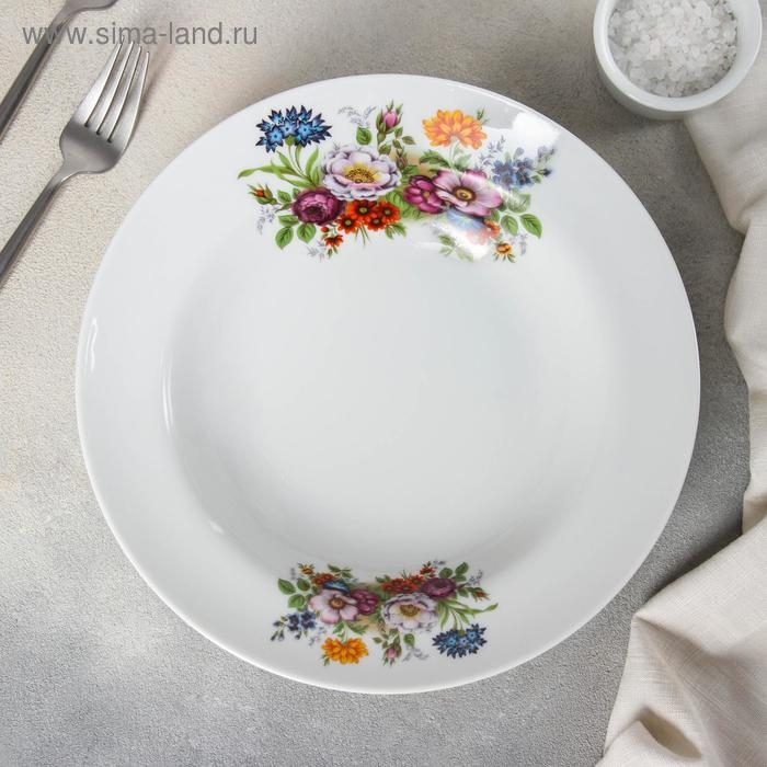 Тарелка фарфоровая глубокая &laquo;Букет цветов&raquo;, 500 мл, d=24 см, цвет белый